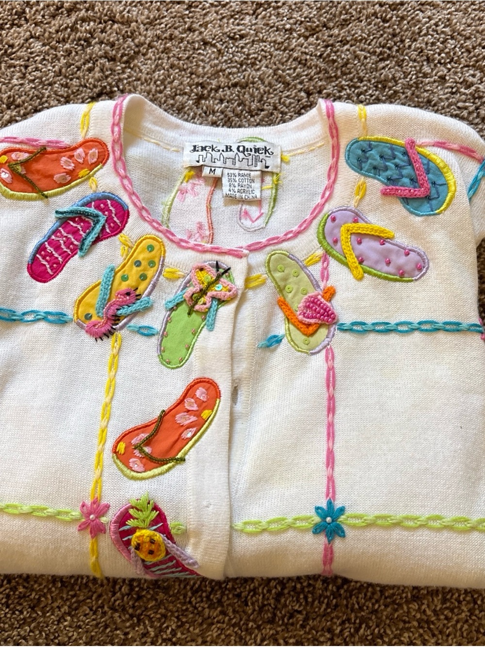 Jack B Quick Cardigan Sweater with beaded flip flops Size M